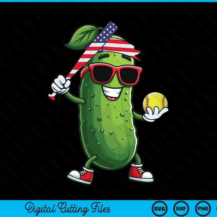 Patriotic Pickle Playing Softball SVG PNG Digital Cutting Files