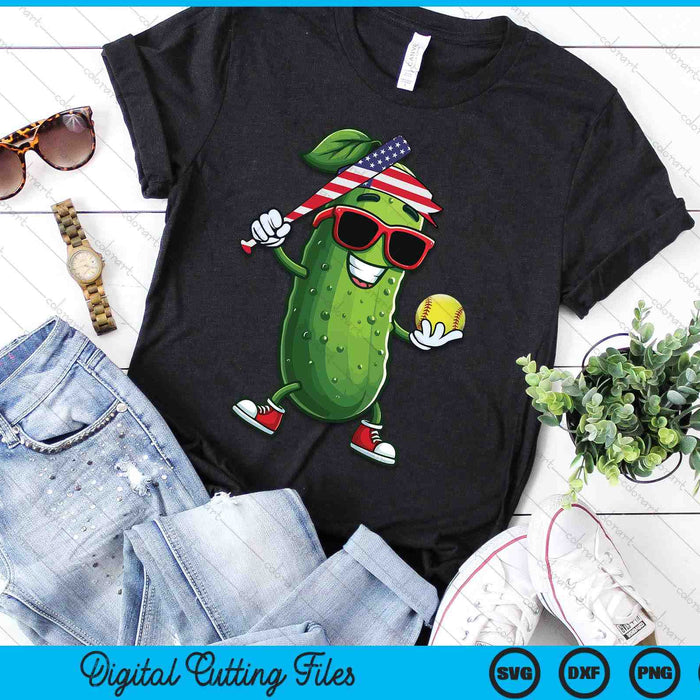 Patriotic Pickle Playing Softball SVG PNG Digital Cutting Files