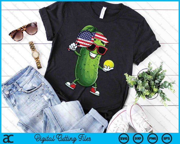 Patriotic Pickle Playing Tennis SVG PNG Digital Cutting Files - on a t-shirt