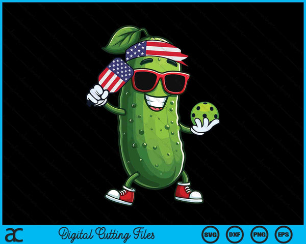 Patriotic pickle playing pickleball paddle 4th of July SVG cut file