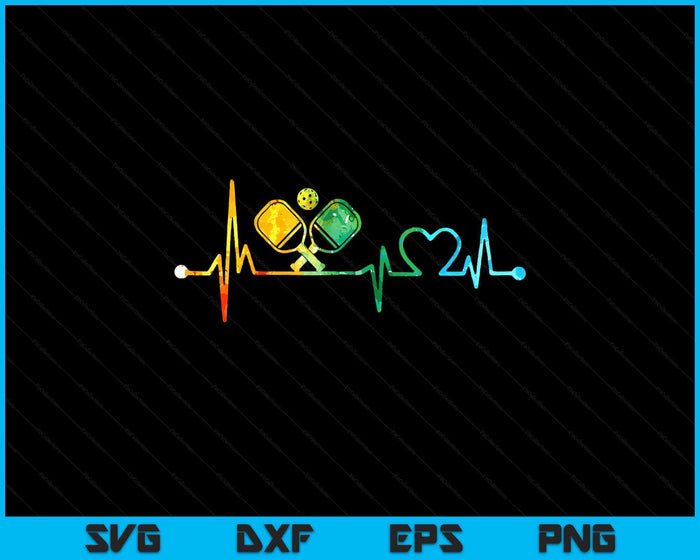 Funny Pickleball Paddle Heartbeat Vintage Colors SVG PNG Digital Printable Files