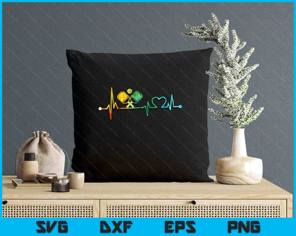 Funny Pickleball Paddle Heartbeat Vintage Colors SVG PNG Digital Printable Files