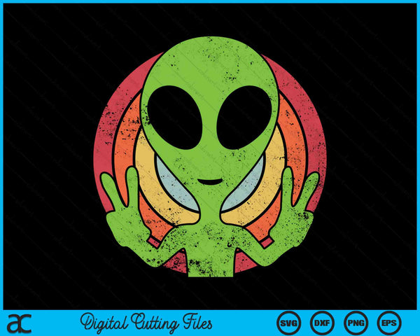 Grappige Retro jaren 80 stijl Vintage UFO Alien SVG PNG digitale snijbestanden