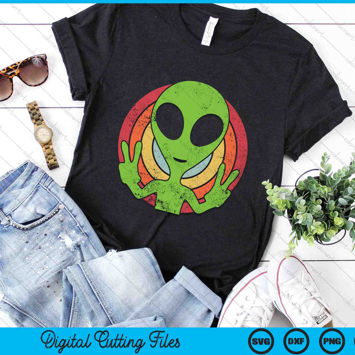 Grappige Retro jaren 80 stijl Vintage UFO Alien SVG PNG digitale snijbestanden