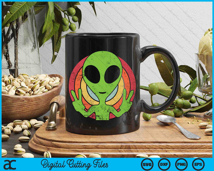 Grappige Retro jaren 80 stijl Vintage UFO Alien SVG PNG digitale snijbestanden