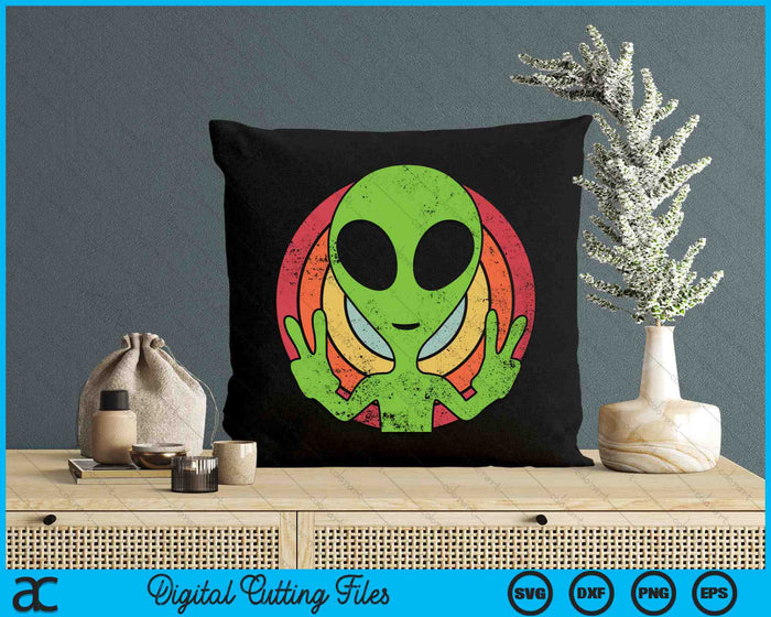 Grappige Retro jaren 80 stijl Vintage UFO Alien SVG PNG digitale snijbestanden