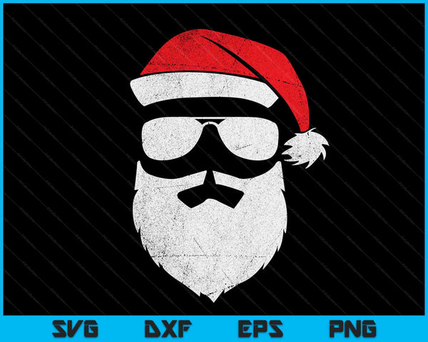 Grappige Kerstman gezicht zonnebril met hoed baard Kerstmis SVG PNG digitale snijbestanden