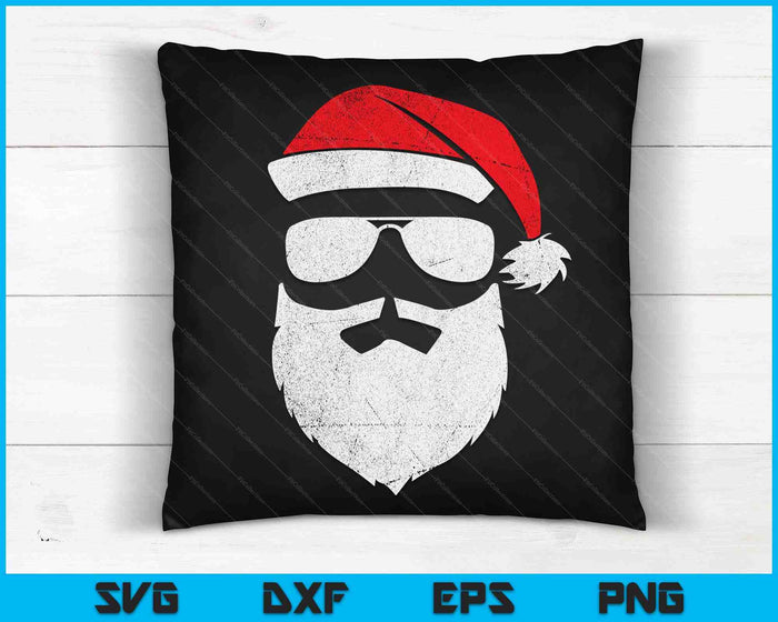 Grappige Kerstman gezicht zonnebril met hoed baard Kerstmis SVG PNG digitale snijbestanden