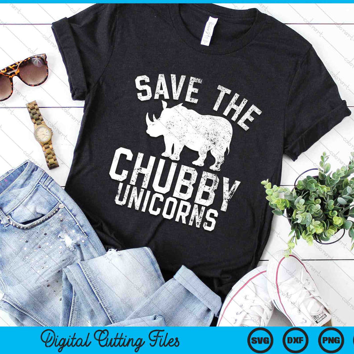Grappig Save The Chubby Unicorns Fat Rhino Vintage SVG PNG digitale afdrukbare bestanden