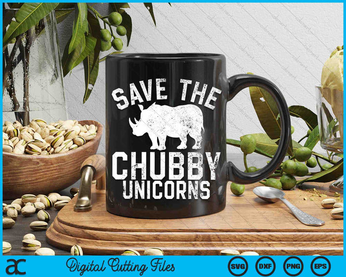 Grappig Save The Chubby Unicorns Fat Rhino Vintage SVG PNG digitale afdrukbare bestanden