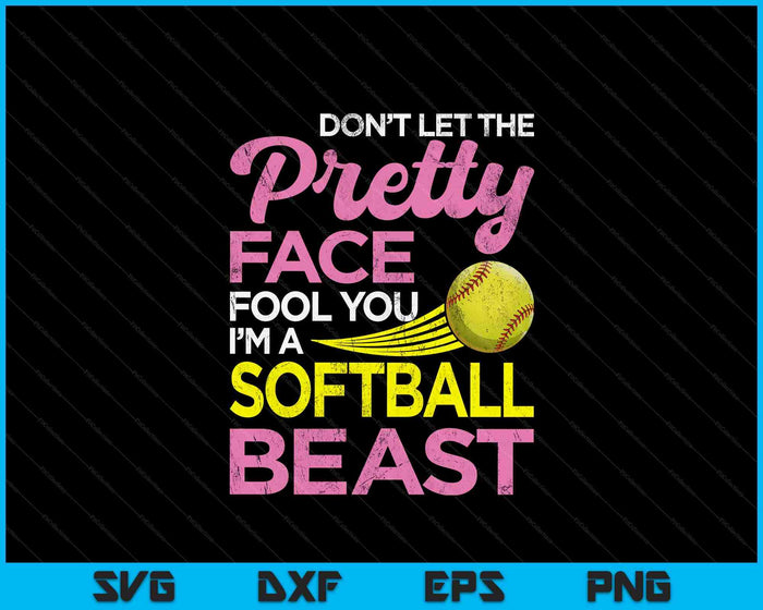 Funny Softball Girl With Pretty Face SVG PNG Digital Printable Files