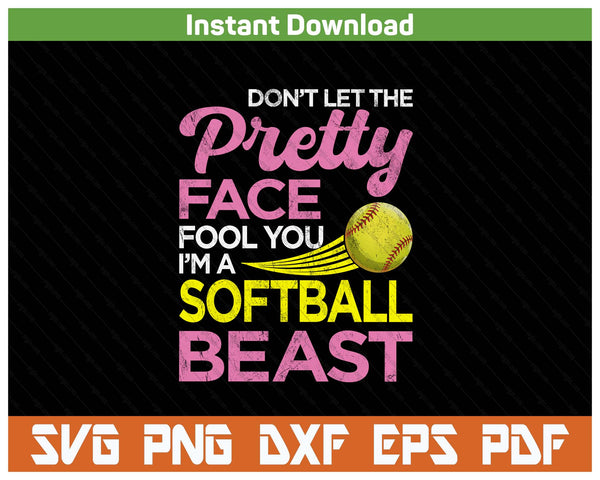 Funny Softball Girl With Pretty Face SVG PNG Digital Download