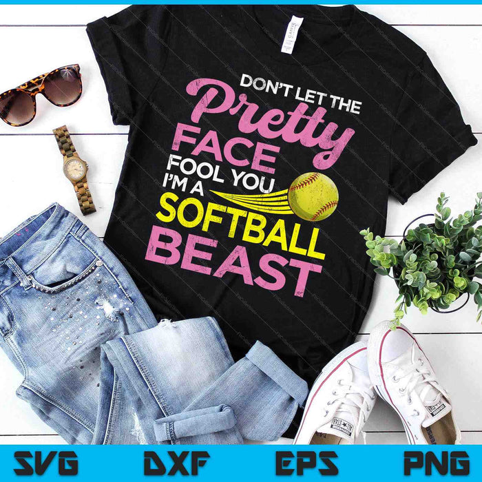 Funny Softball Girl With Pretty Face SVG PNG Digital Printable Files