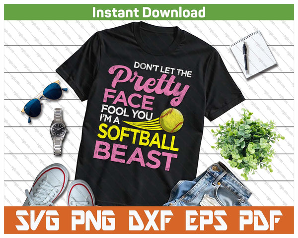 Funny Softball Girl With Pretty Face SVG PNG Digital Download