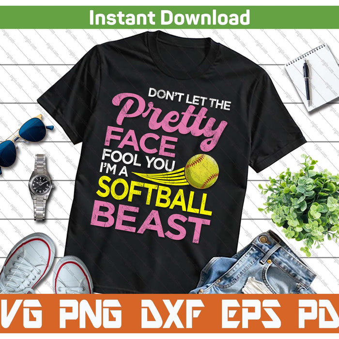 Funny Softball Girl With Pretty Face SVG PNG Digital Download