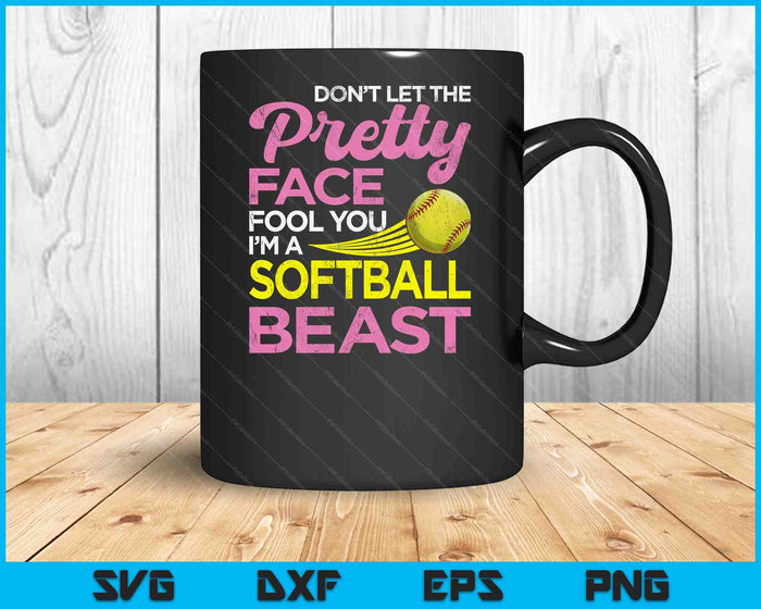 Funny Softball Girl With Pretty Face SVG PNG Digital Printable Files