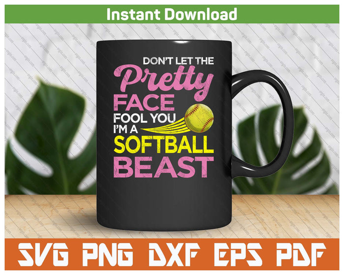 Funny Softball Girl With Pretty Face SVG PNG Digital Download