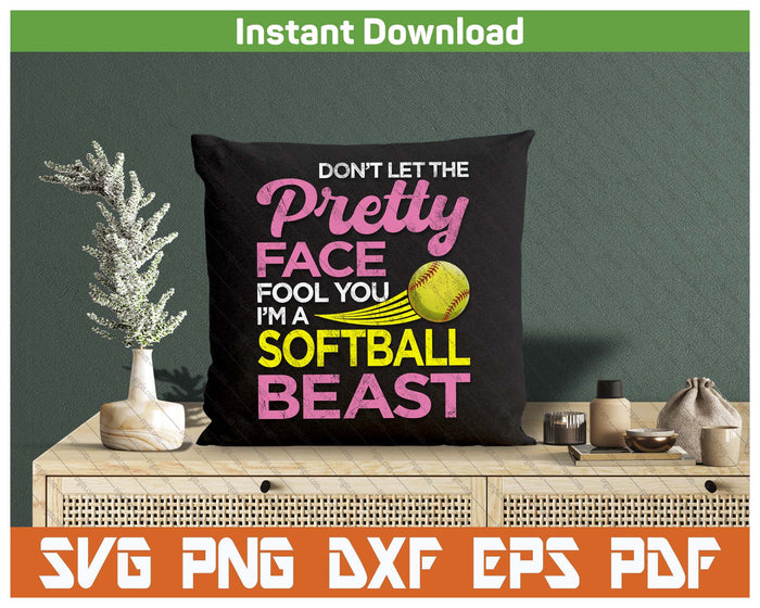 Funny Softball Girl With Pretty Face SVG PNG Digital Download