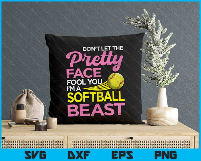 Funny Softball Girl With Pretty Face SVG PNG Digital Printable Files