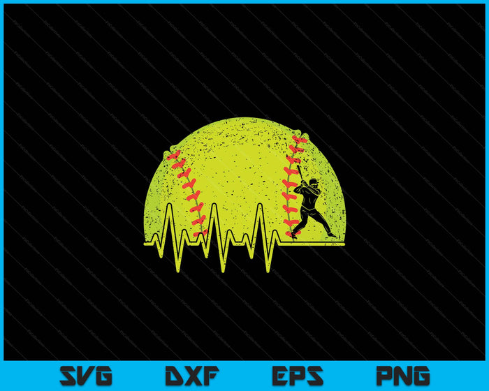 Funny Softball Heartbeat Softball Player SVG PNG Digital Cutting Files