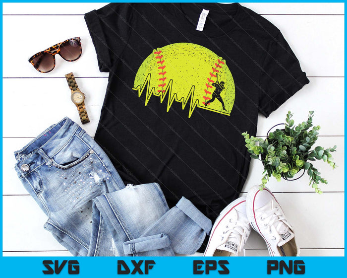 Funny Softball Heartbeat Softball Player SVG PNG Digital Cutting Files