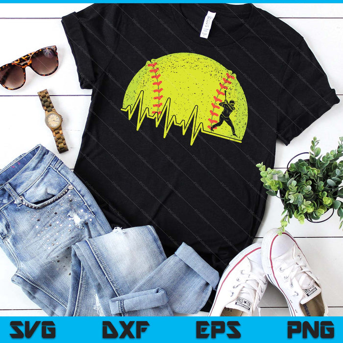 Funny Softball Heartbeat Softball Player SVG PNG Digital Cutting Files