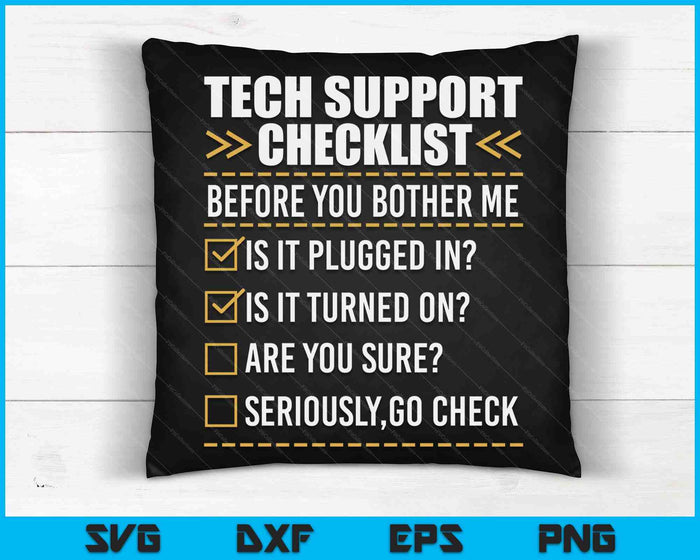 Funny Tech Support Checklist Helpdesk IT Guys Computer Geek SVG PNG Digital Cutting Files