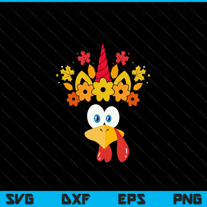 Turkey unicorn face girls Thanksgiving SVG cut file