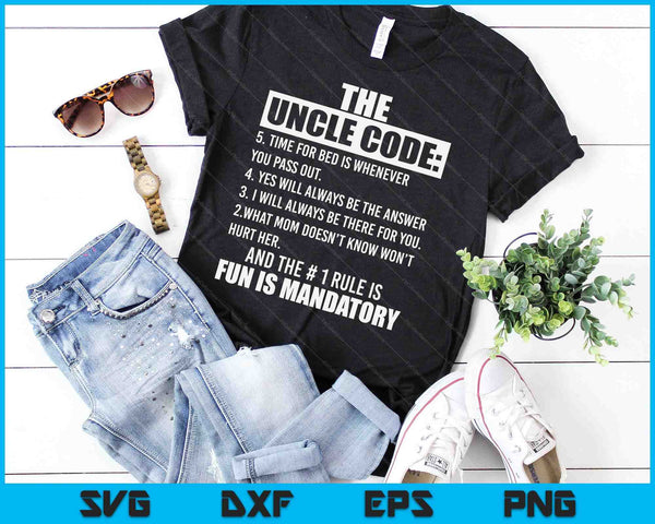 Funny Uncle Gifts From Niece Nephew The Uncle Code Cool SVG PNG Digital Printable Files