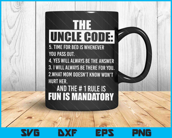 Funny Uncle Gifts From Niece Nephew The Uncle Code Cool SVG PNG Digital Printable Files