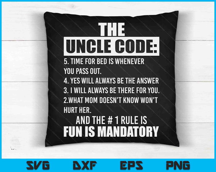 Funny Uncle Gifts From Niece Nephew The Uncle Code Cool SVG PNG Digital Printable Files