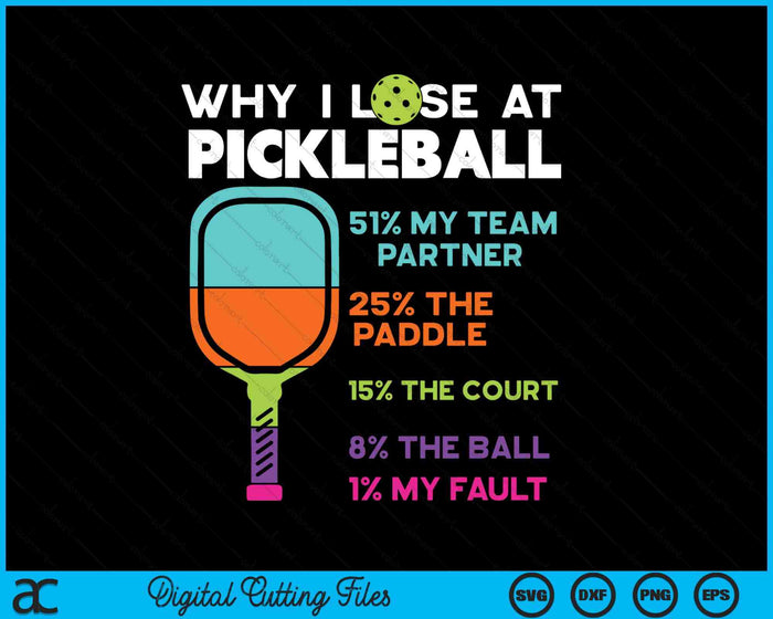 Funny Why I Lose At Pickleball SVG PNG Digital Printable Files