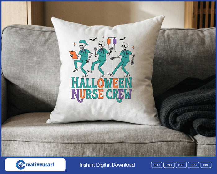 Halloween Nurse Crew SVG design on a throw pillow