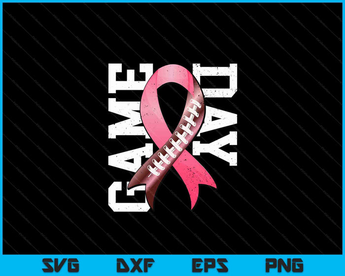 Game Day Breast Cancer Awareness Pink Football Ribbon SVG PNG Digital Cutting Files