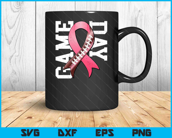 Game Day Breast Cancer Awareness Pink Football Ribbon SVG PNG Digital Cutting Files