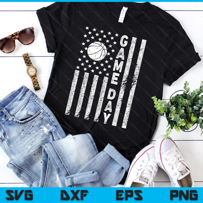 Game Day With Flag Basketball Lovers Mom Dad SVG PNG Digital Printable Files