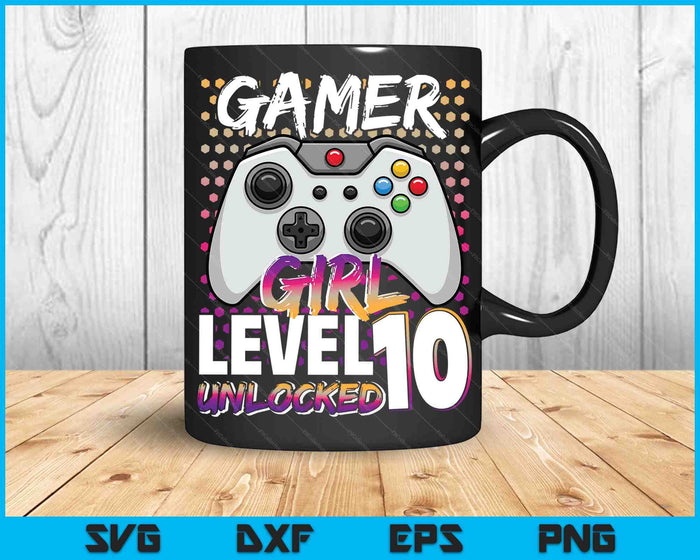 Gamer Girl niveau 10 ontgrendeld videospel 10e verjaardagscadeau SVG PNG digitale snijbestanden