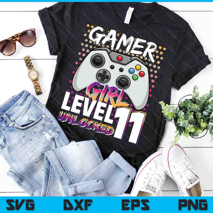 Gamer Girl niveau 11 ontgrendeld videospel 11e verjaardagscadeau SVG PNG digitale snijbestanden