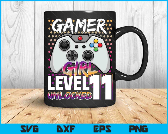 Gamer Girl niveau 11 ontgrendeld videospel 11e verjaardagscadeau SVG PNG digitale snijbestanden