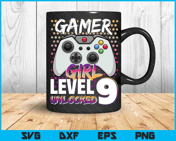Gamer Girl niveau 9 ontgrendeld videogame 9e verjaardagscadeau SVG PNG digitale snijbestanden