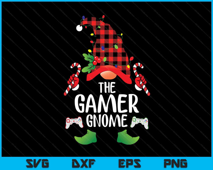 Gamer Gnome Buffalo Plaid Matching Family Christmas Pajama SVG PNG Digital Printable Files