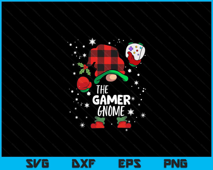 Gamer Gnome Red Buffalo Plaid Matching Family Christmas SVG PNG Digital Printable Files