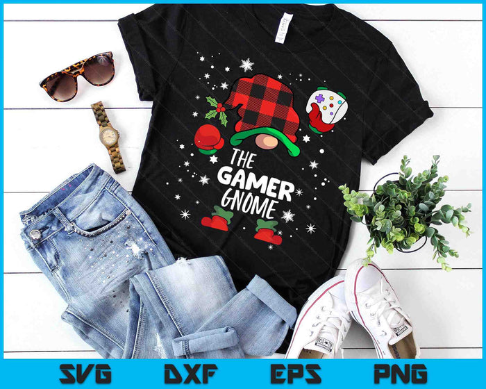 Gamer Gnome Red Buffalo Plaid Matching Family Christmas SVG PNG Digital Printable Files