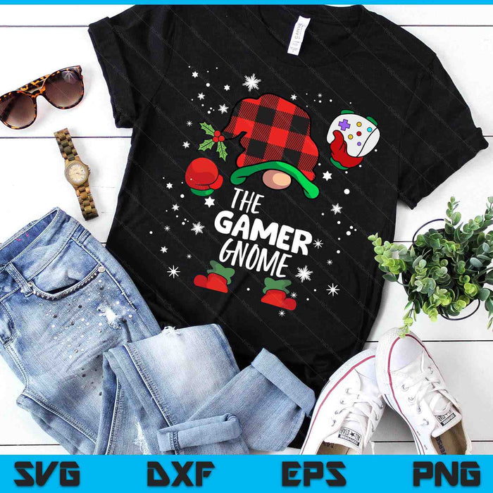 Gamer Gnome Red Buffalo Plaid Matching Family Christmas SVG PNG Digital Printable Files