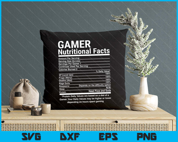 Gamer Nutrition Facts Video Games Computer Nerd SVG PNG Digital Printable Files