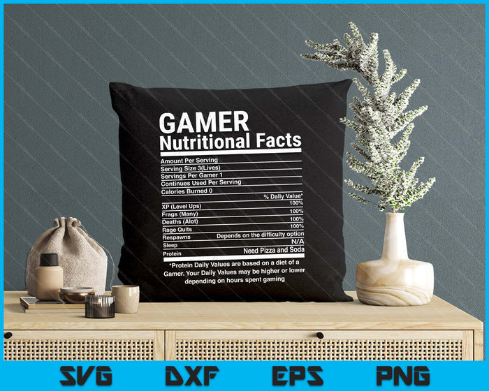 Gamer Nutrition Facts Video Games Computer Nerd SVG PNG Digital Printable Files