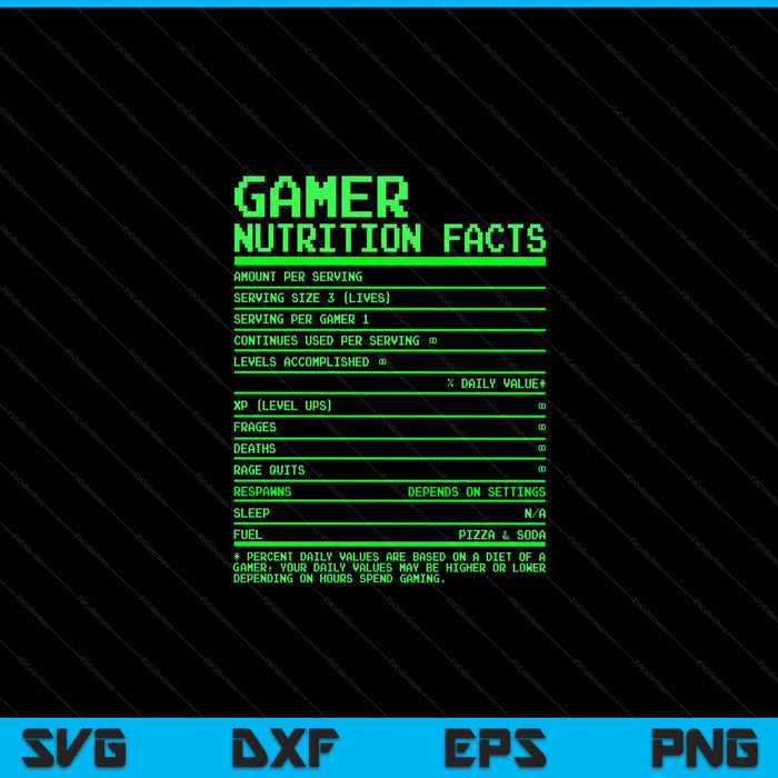 Gamer nutrition facts for video games SVG cut file