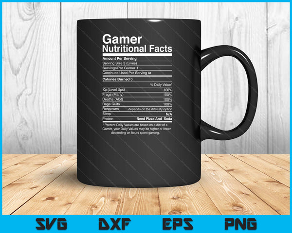 Gamer Nutritional Facts Cool Gamer Video Game SVG PNG Digital Cutting Files