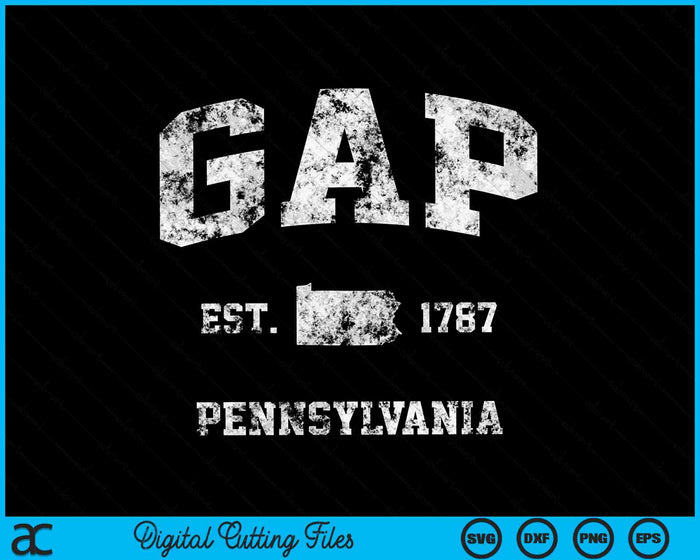 Gap Pennsylvania PA Vintage Athletic Sports SVG PNG Archivos de corte digital