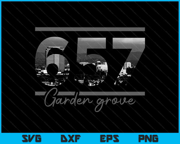 Garden Grove 657 Código de área Skyline California Vintage SVG PNG Cortar archivos imprimibles